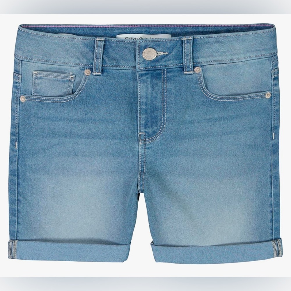 Calvin Klein Girls' Boyfriend Fit Stretch Denim Jean Shorts - Cirrus (14)